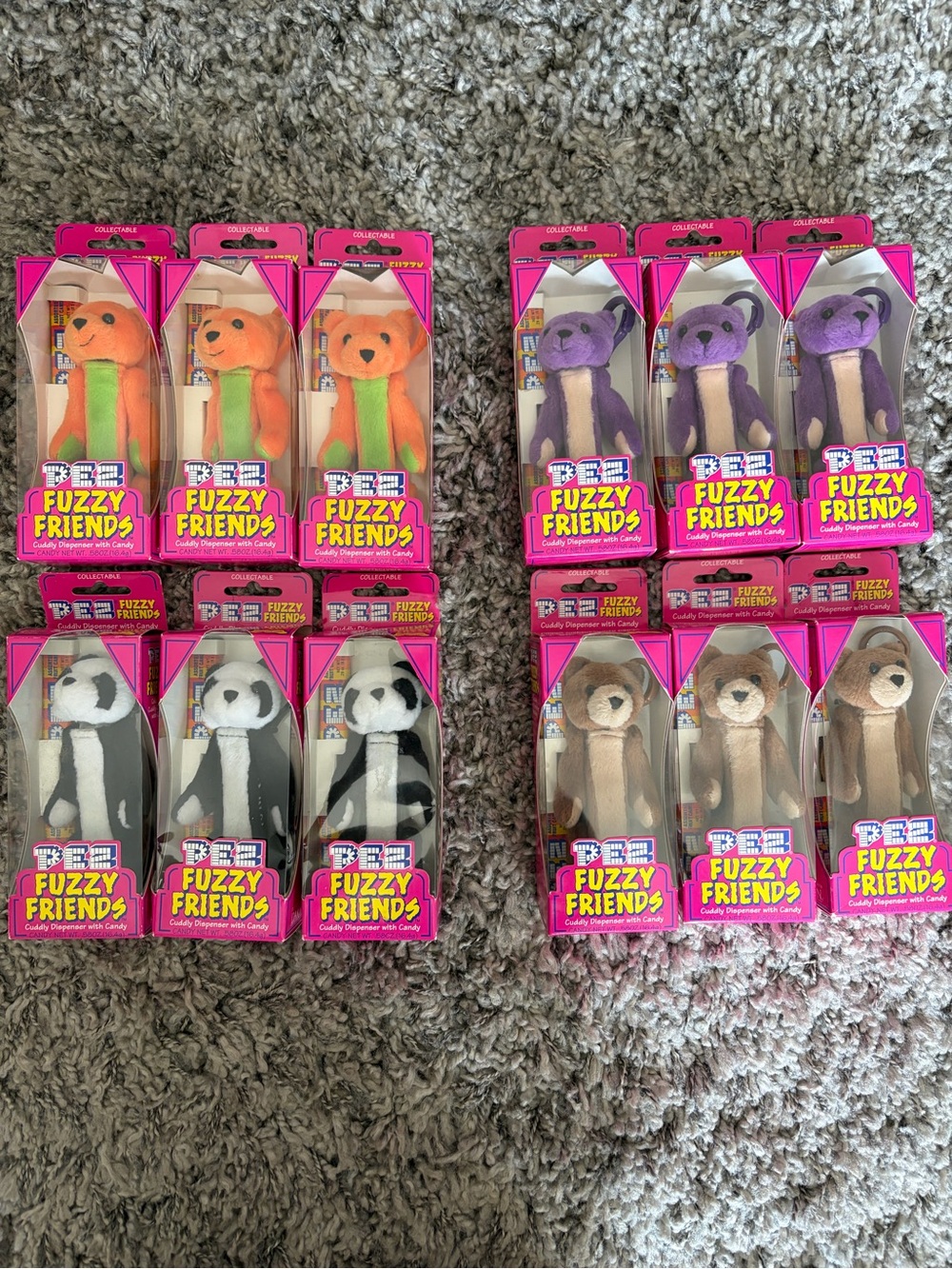 Lot of 12 Vintage 2000 PEZ Fuzzy Friends Plush Bear Dispensers NIB